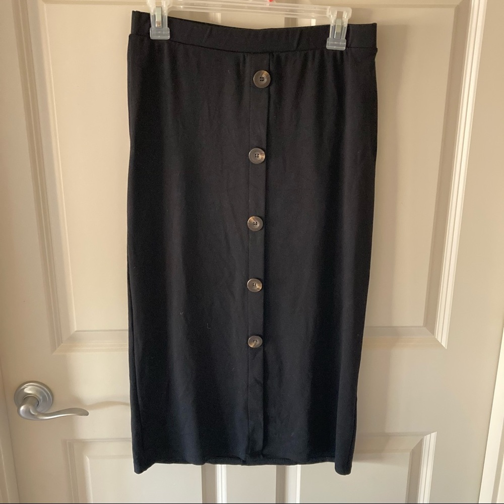 Modest Black Button Down Pencil Skirt